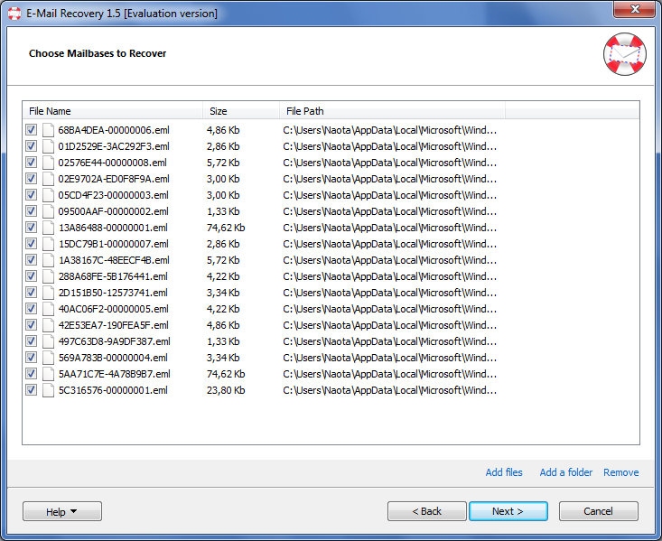 Email Undelete Screenshot